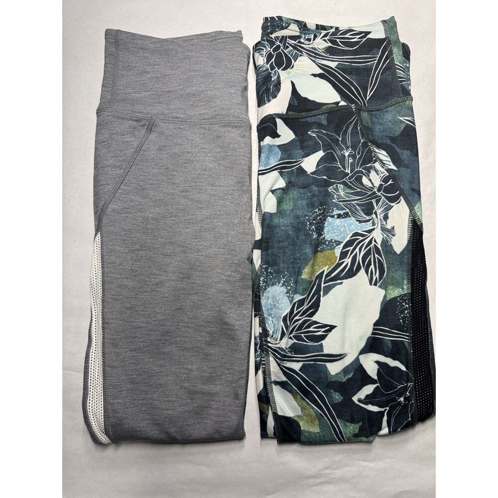 Athleta Be Free‎ Leggings Lot of 2 Size M Gray Mesh & Blue Floral Activewear